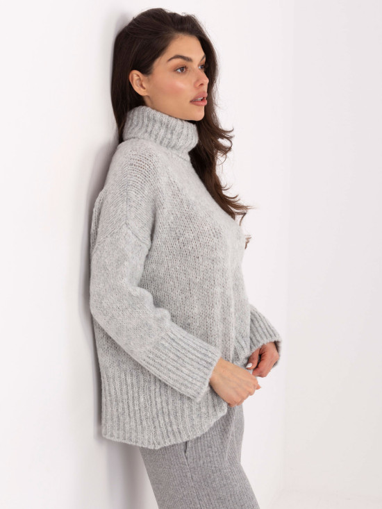 Grey turtleneck sweater with smooth pattern
