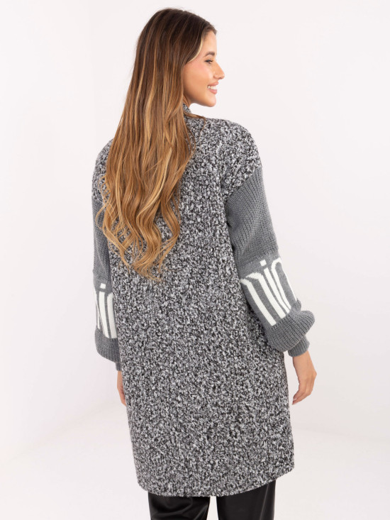 Grey cardigan with pockets and puff sleeves