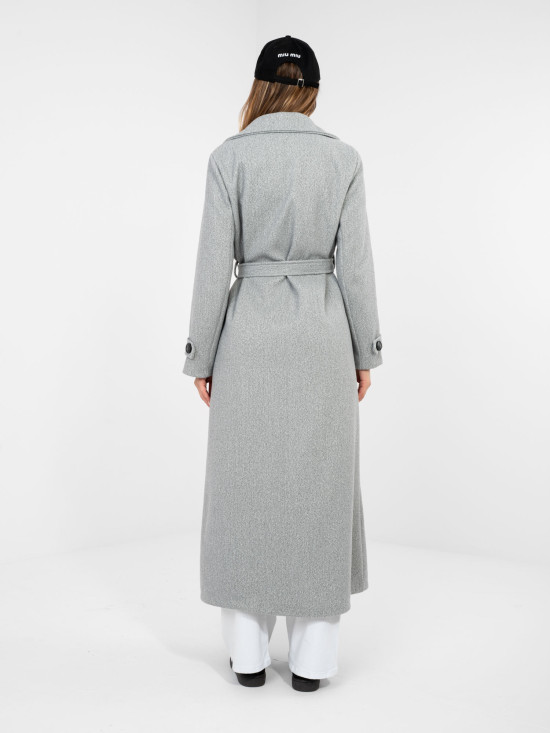 Elegant grey transitional coat with belt