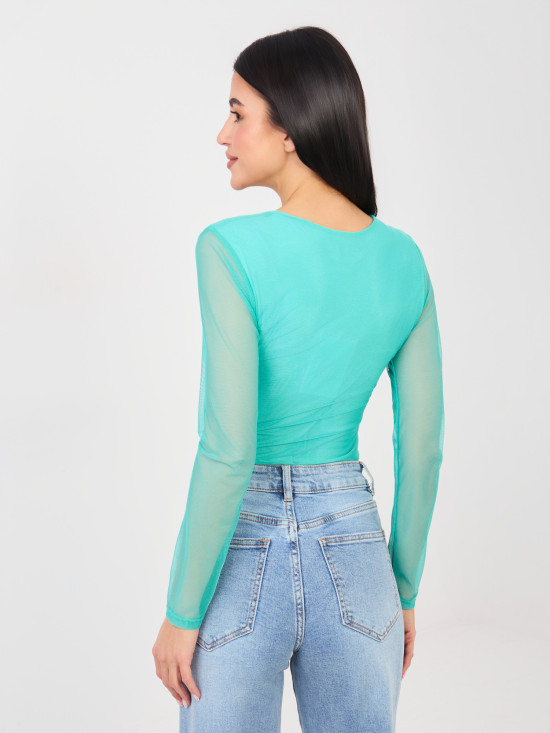 Elegant blue bodysuit with long sleeves and round neckline