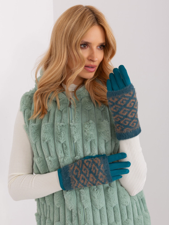 Turquoise Gloves with Geometric Pattern