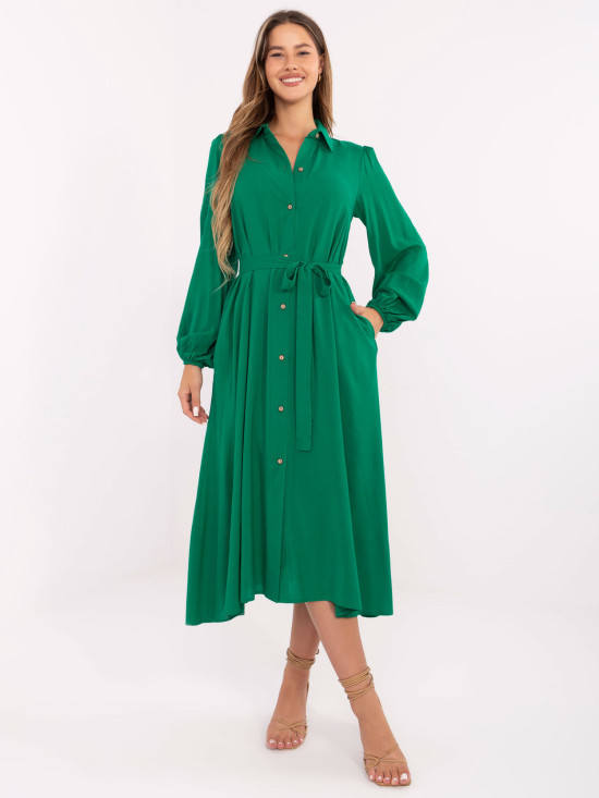 Elegant Green Midi Dress with Long Sleeves