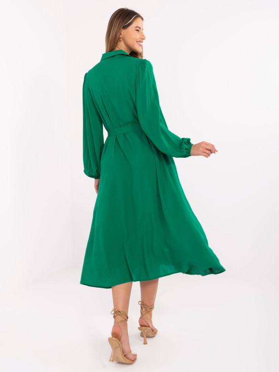 Elegant Green Midi Dress with Long Sleeves