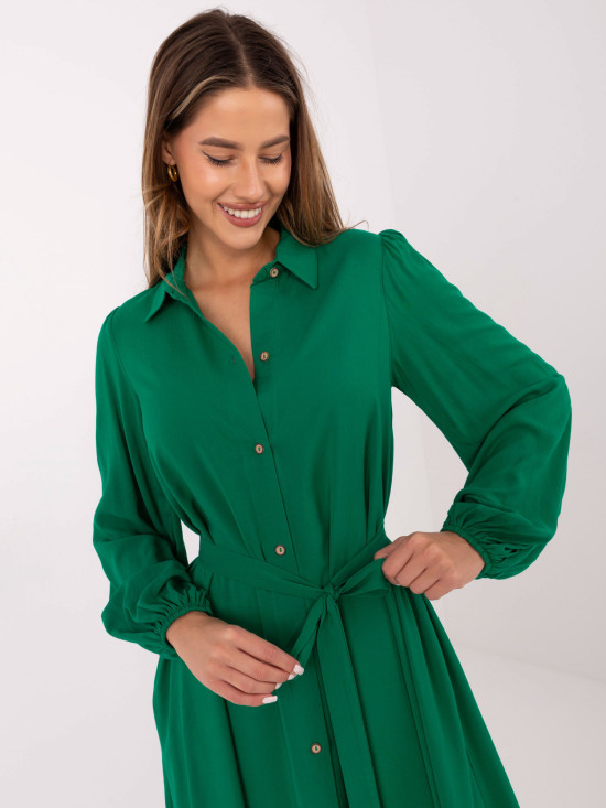 Elegant Green Midi Dress with Long Sleeves