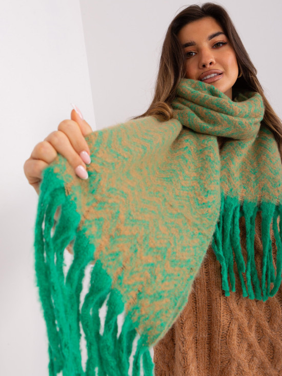 Green-brown women's scarf with geometric pattern