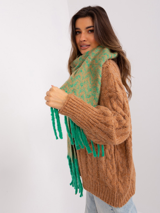 Green-brown women's scarf with geometric pattern