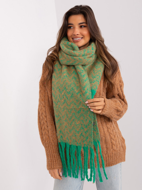 Green-brown women's scarf with geometric pattern