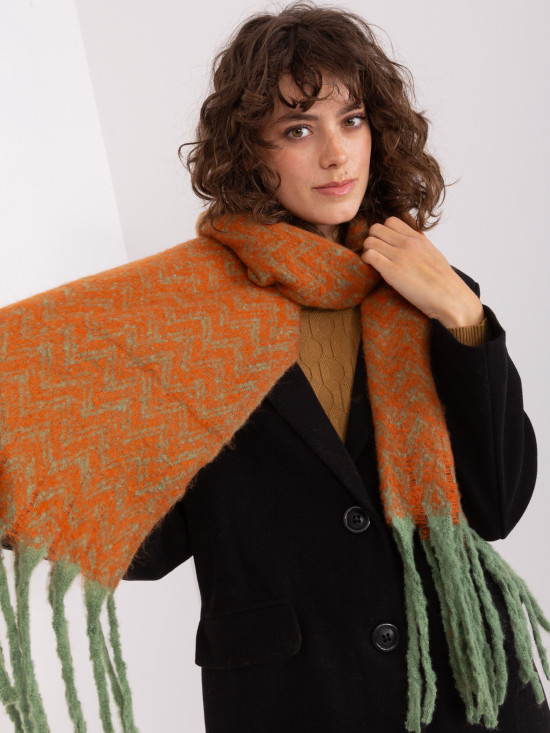 Green-Orange Women's Scarf with Fringes