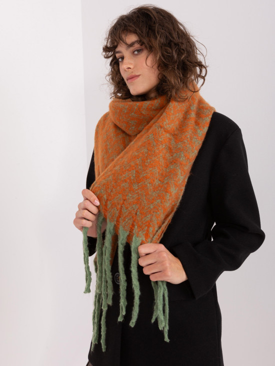 Green-Orange Women's Scarf with Fringes