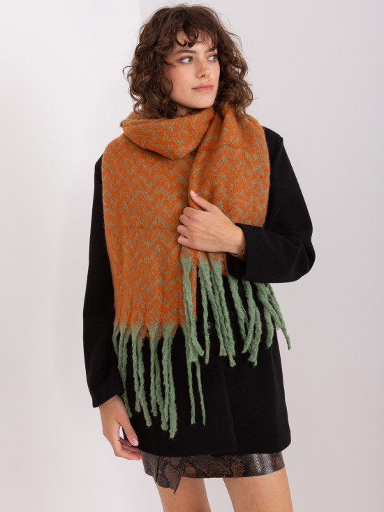 Green-Orange Women's Scarf with Fringes