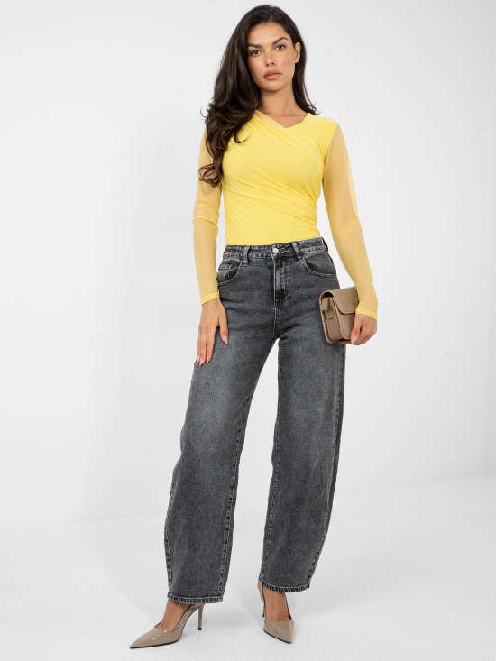 Elegant yellow bodysuit with long sleeves and round neckline