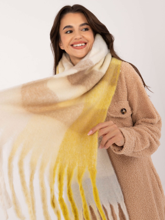 Elegant Yellow Scarf with Checkered Pattern