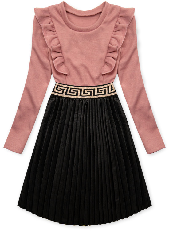 Pink dress with leather pleated skirt