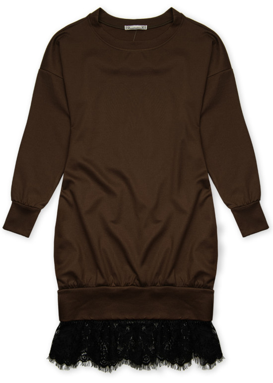 Brown sweatshirt dress with lace