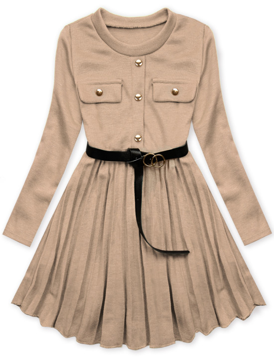 Beige girl's dress with a belt