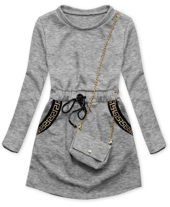 Grey girl's dress with drawstring waist