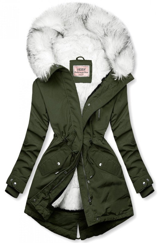 Khaki/white parka jacket for autumn/winter