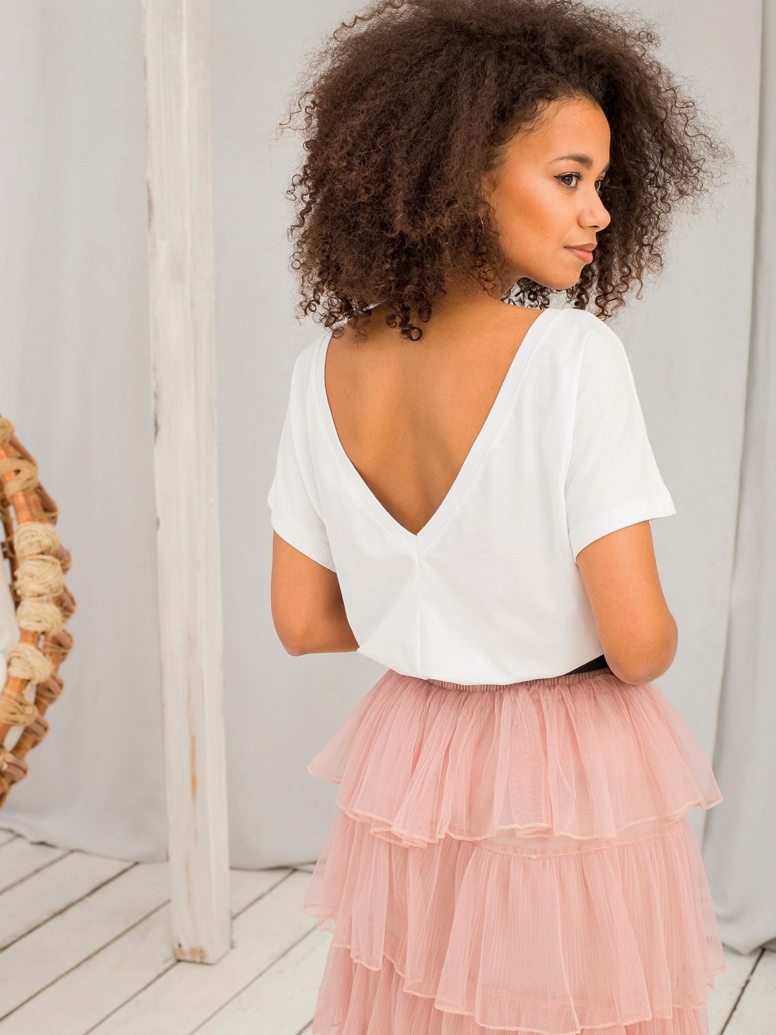 White Women's T-Shirt with Back Neckline Fire