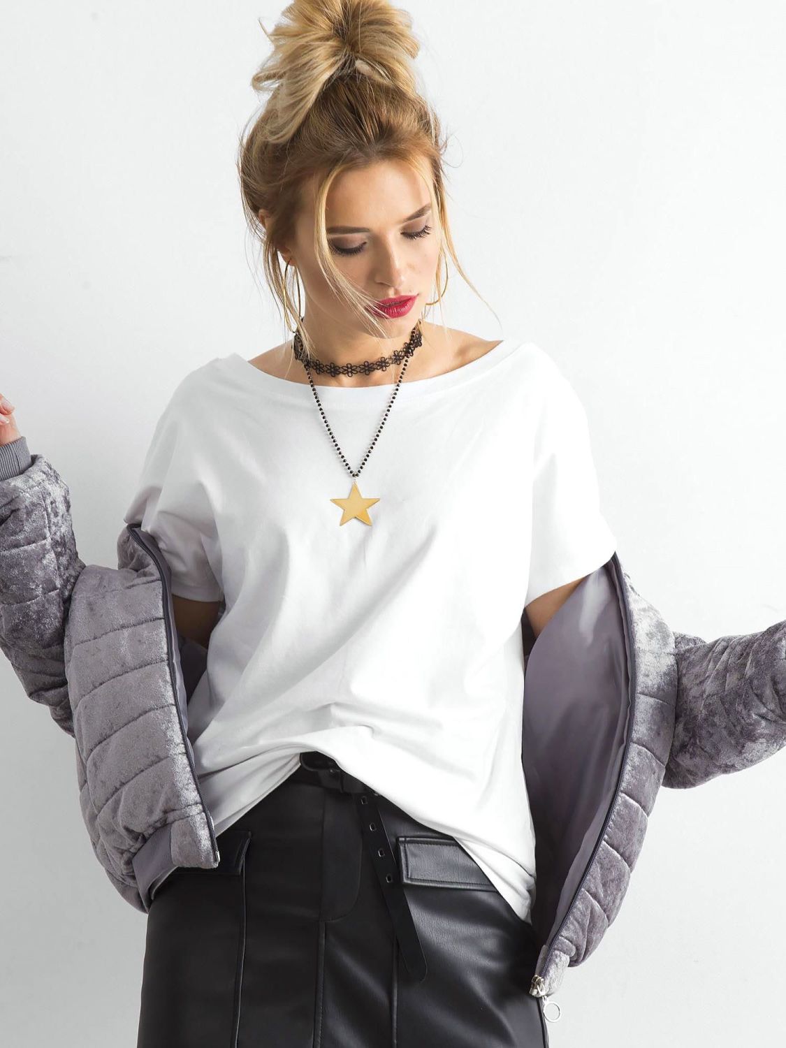 White Women's T-Shirt with Back Neckline Fire