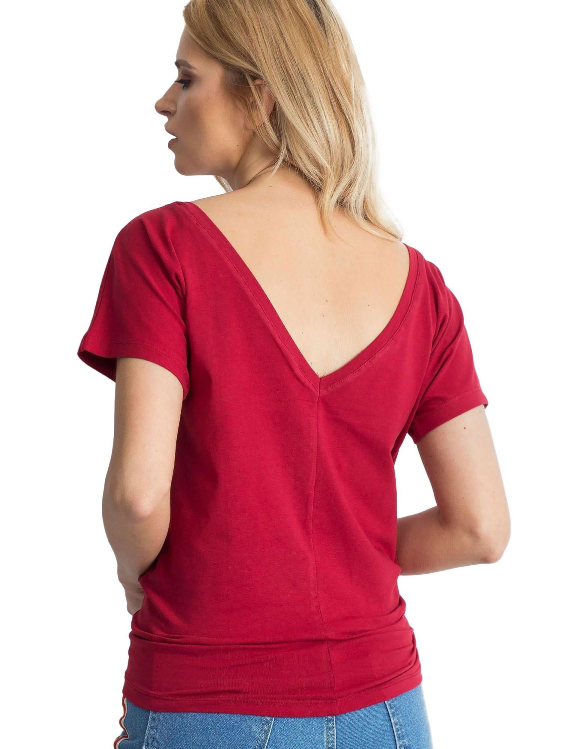 Burgundy Back-Open T-Shirt