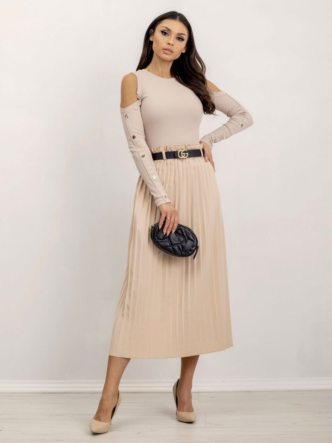 Beige Blouse with Cutouts