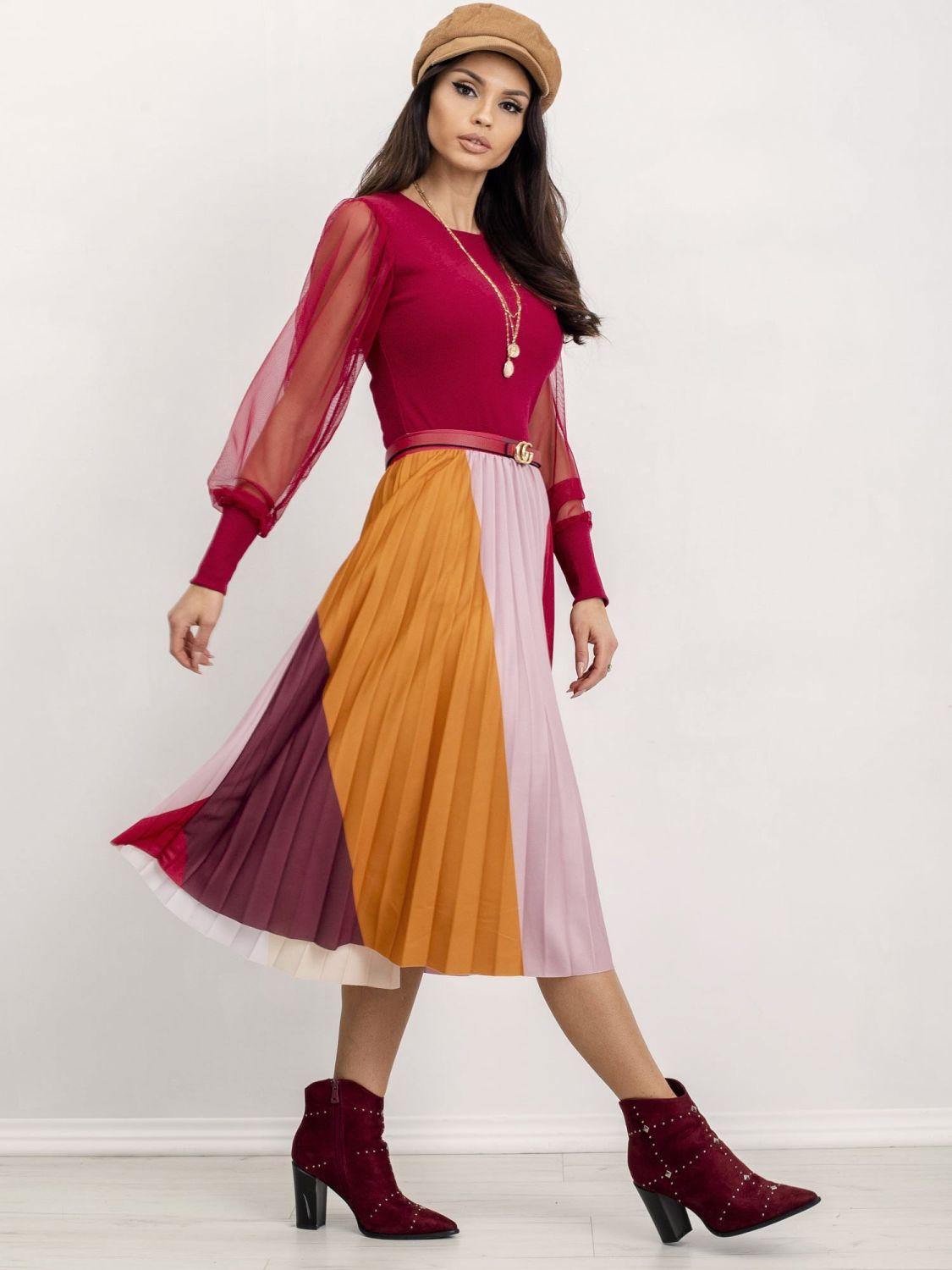 Burgundy Blouse with Mesh Sleeves RUE PARIS