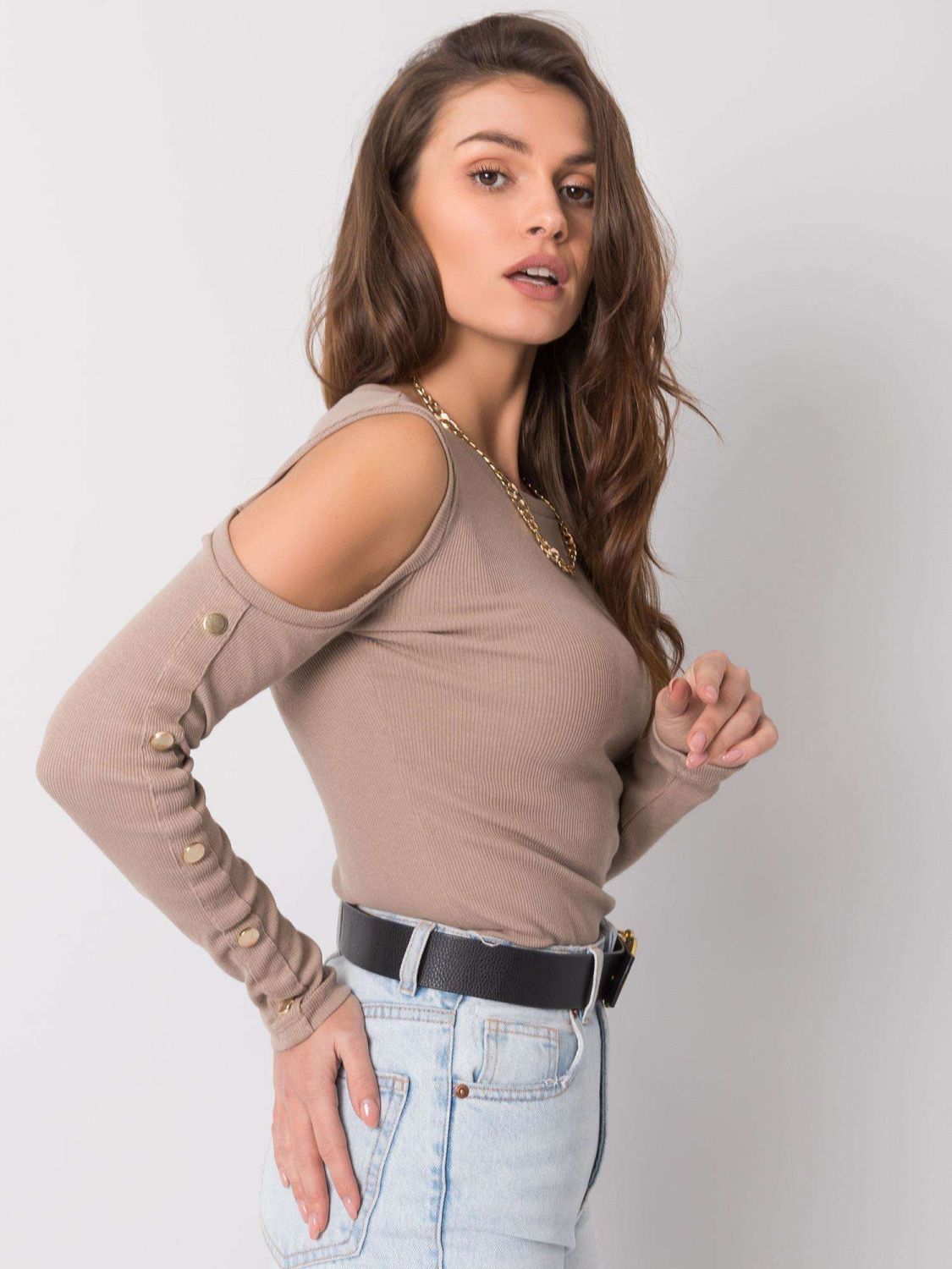 Dark Beige Blouse with Cutouts