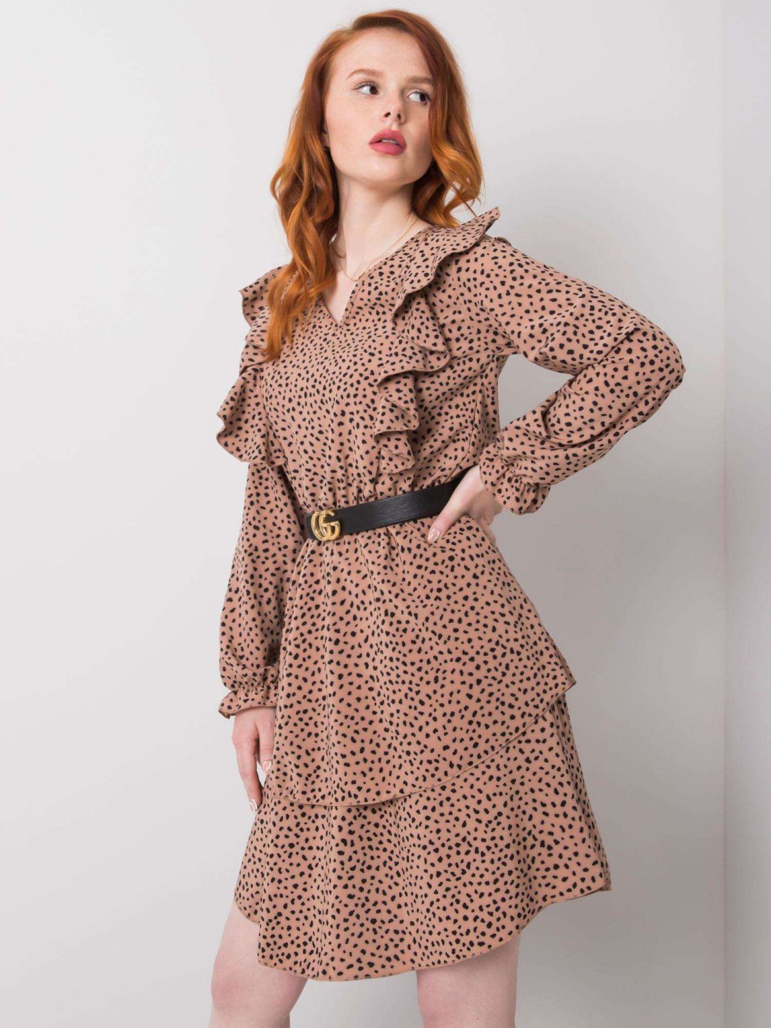 Beige Ruffled Dress by RUE PARIS