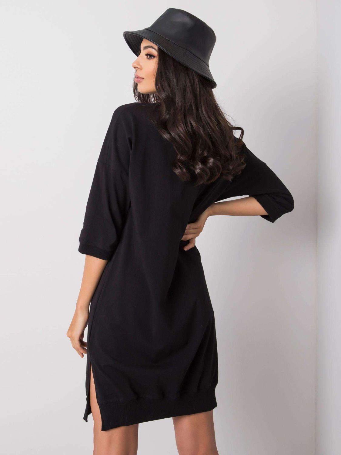 Black Cotton Dress with Zipper