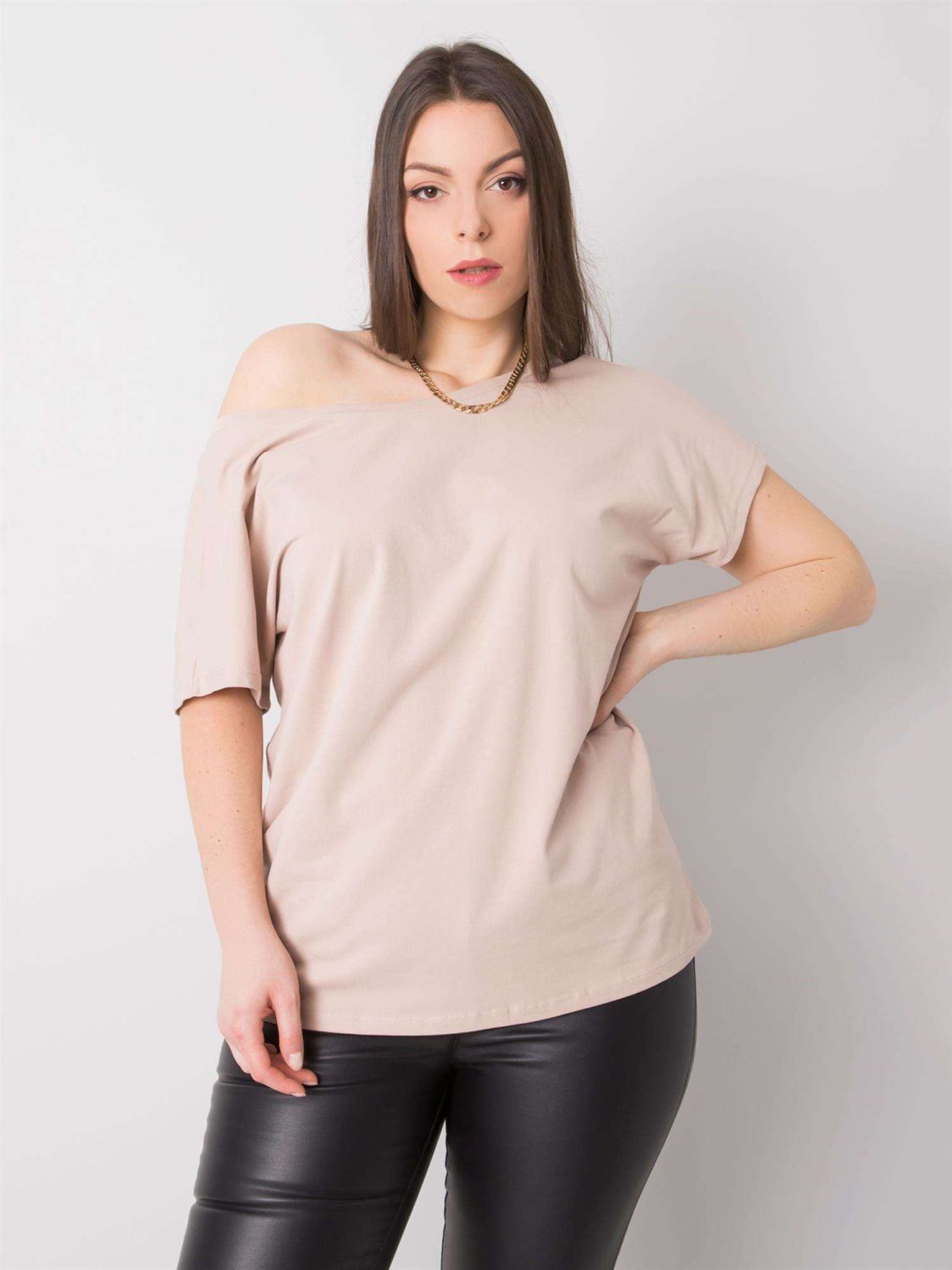 Beige Plus Size Cotton T-Shirt