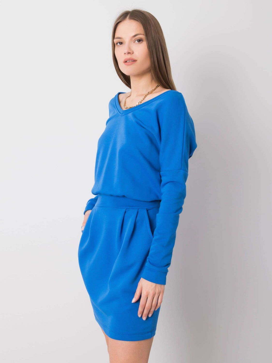 Simple Blue Dress with Long Sleeves