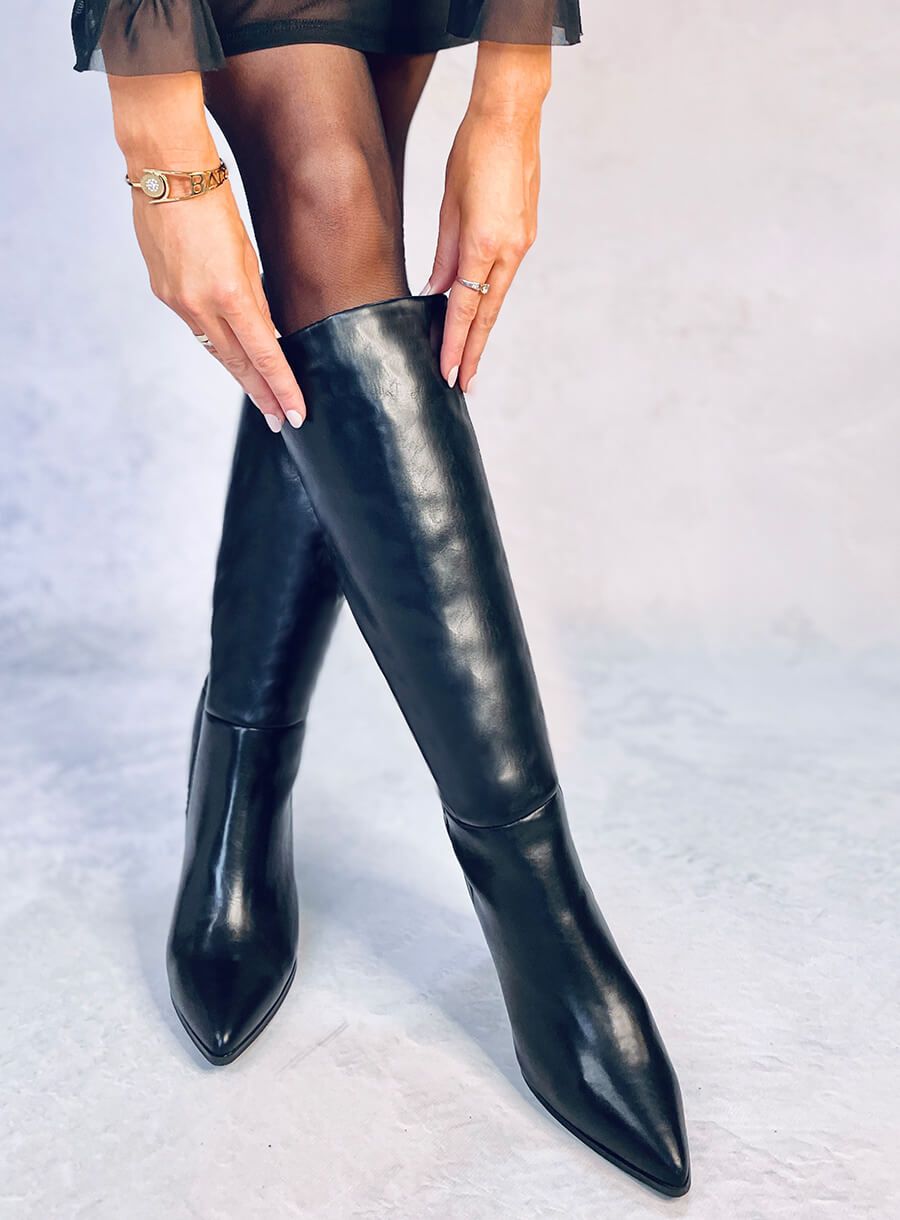 Black classic boots made of eco-leather
