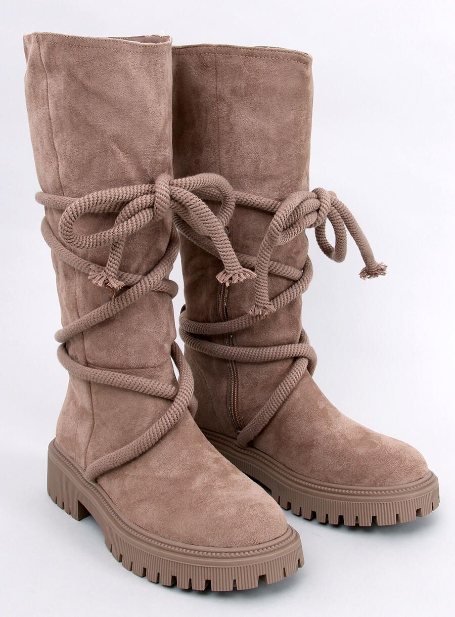 Beige suede boots with laces