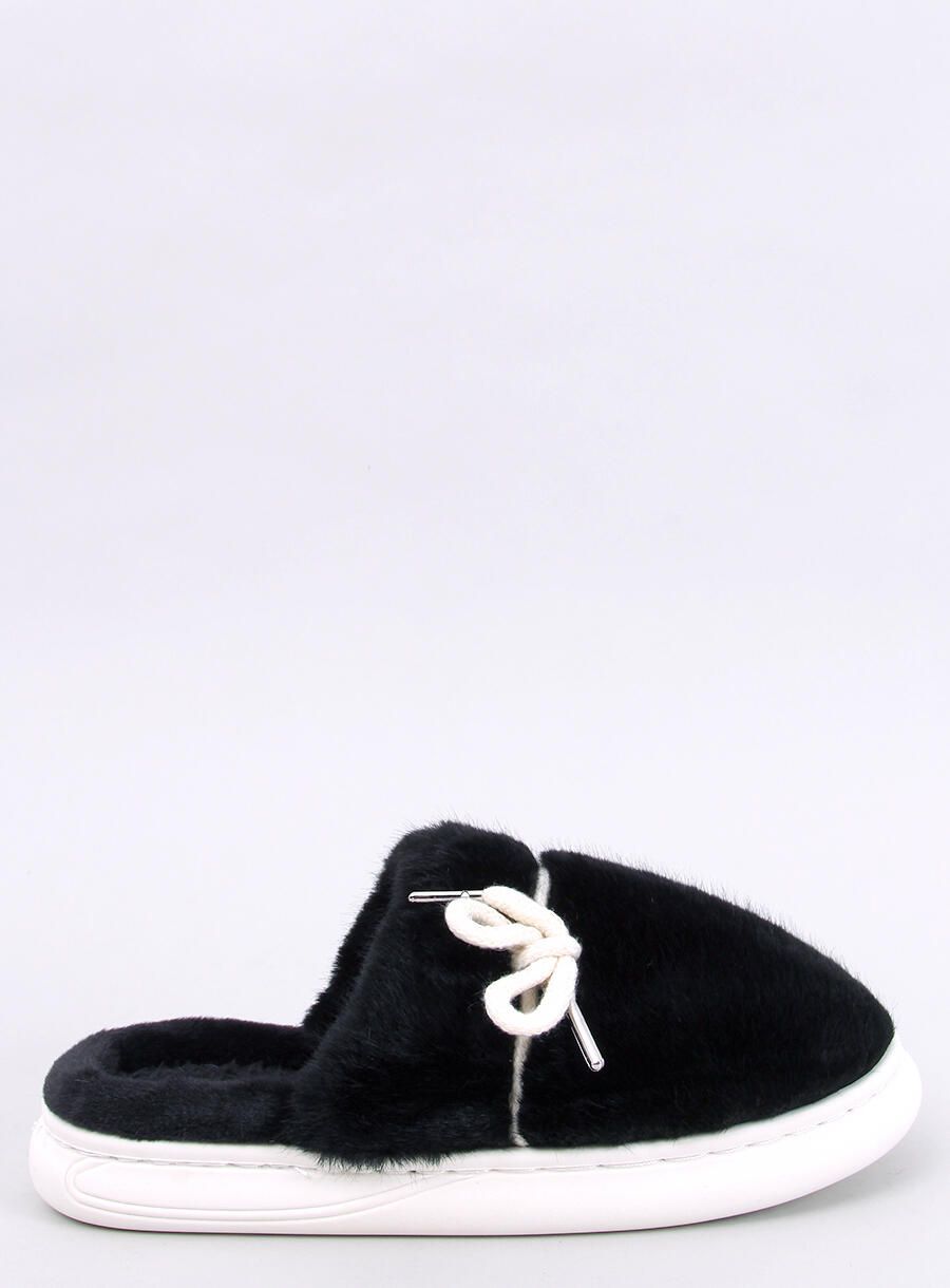 Black fur slippers