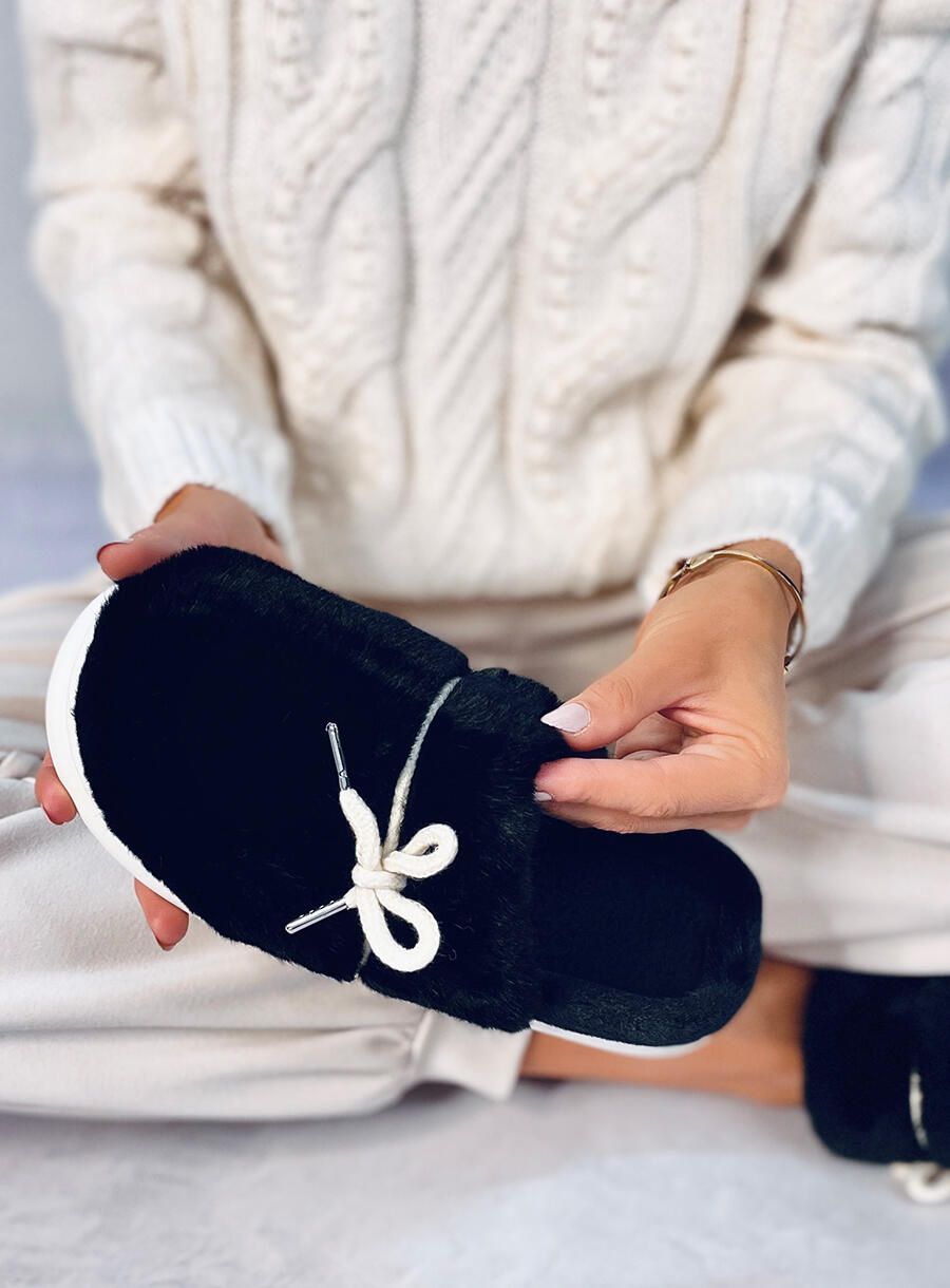 Black fur slippers