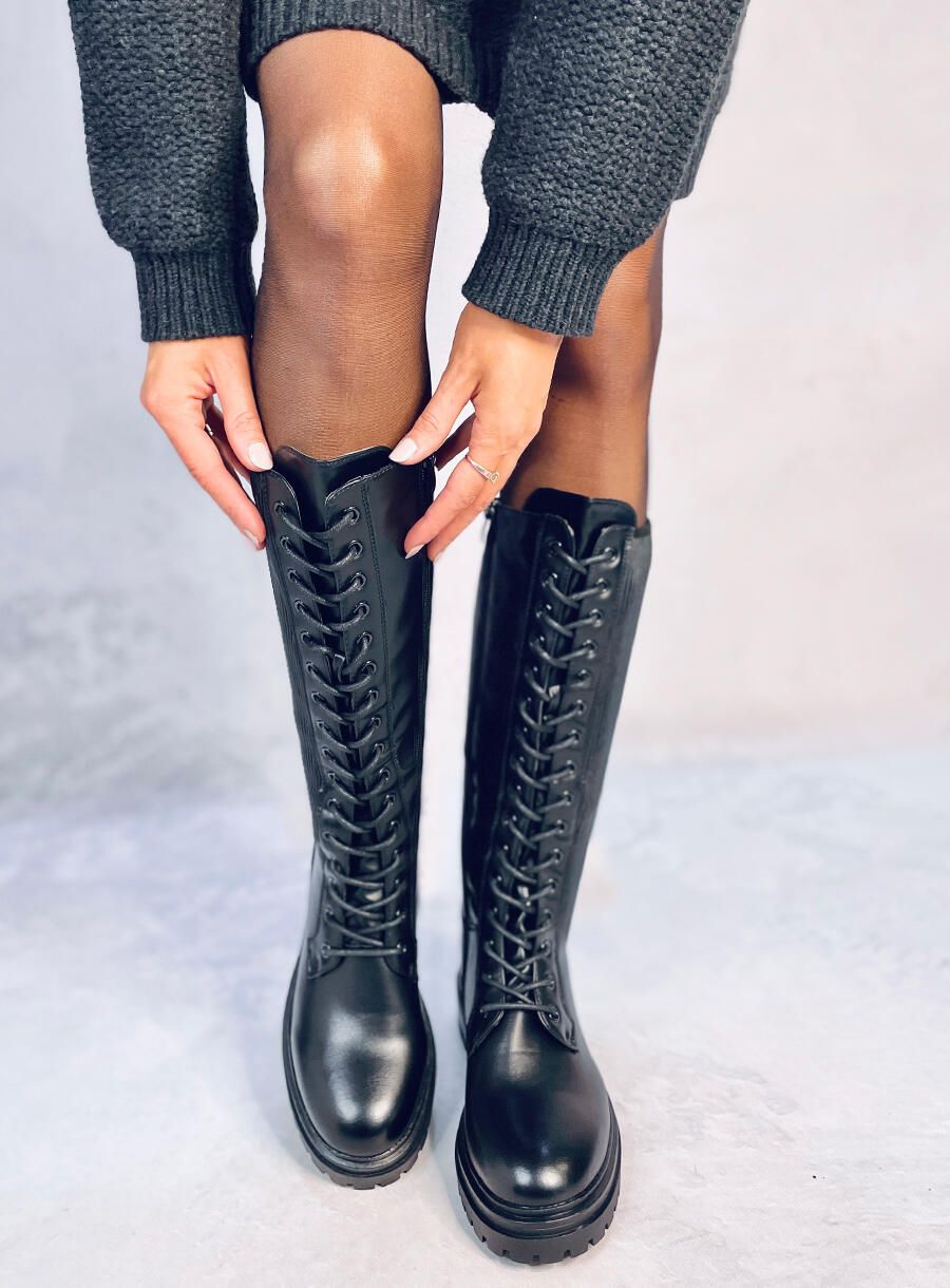 Black high boots with laces
