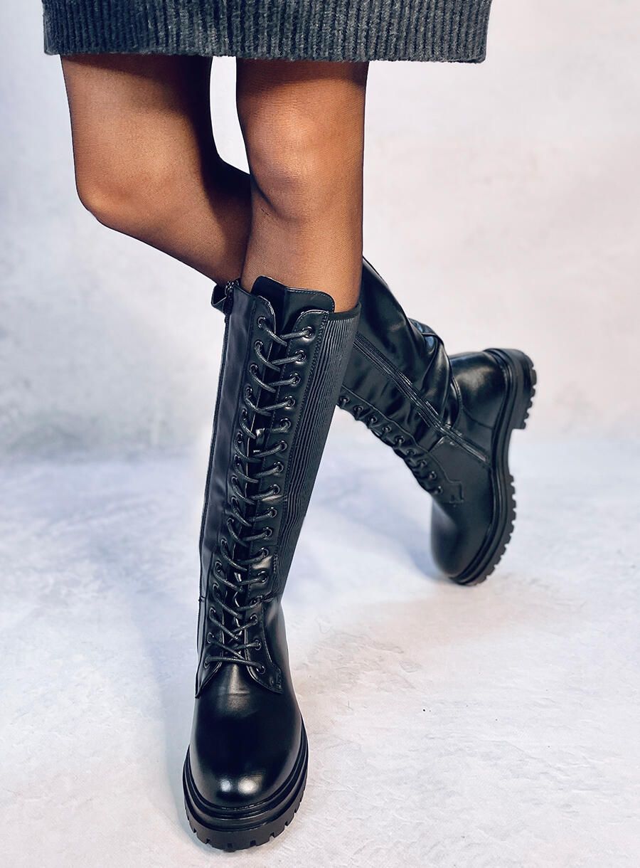 Black high boots with laces