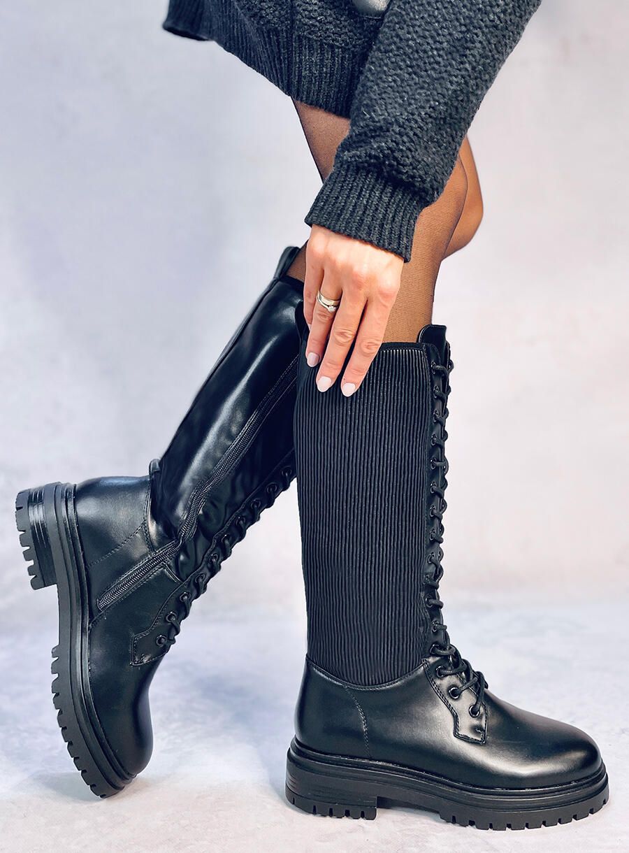 Black high boots with laces