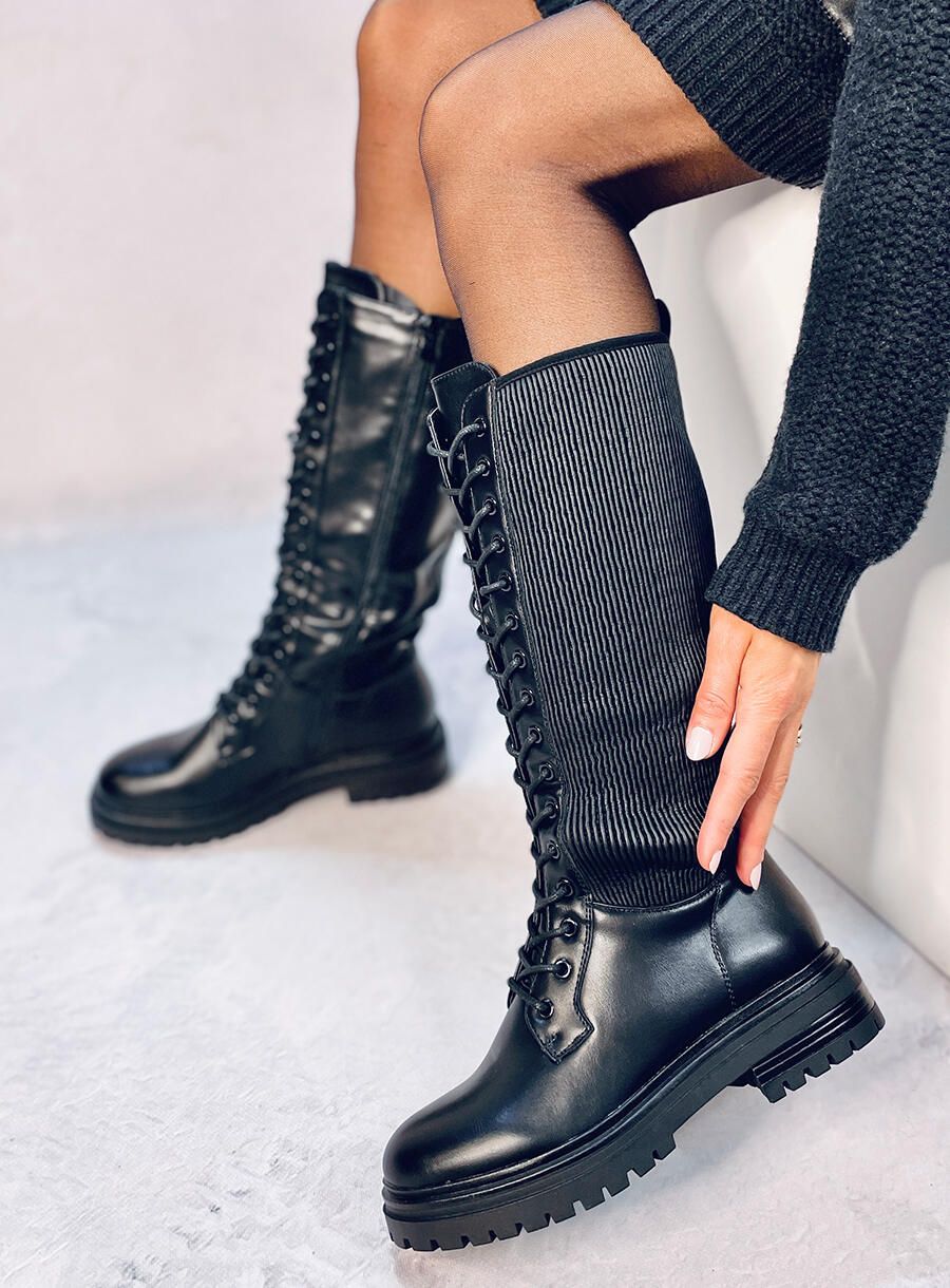 Black high boots with laces