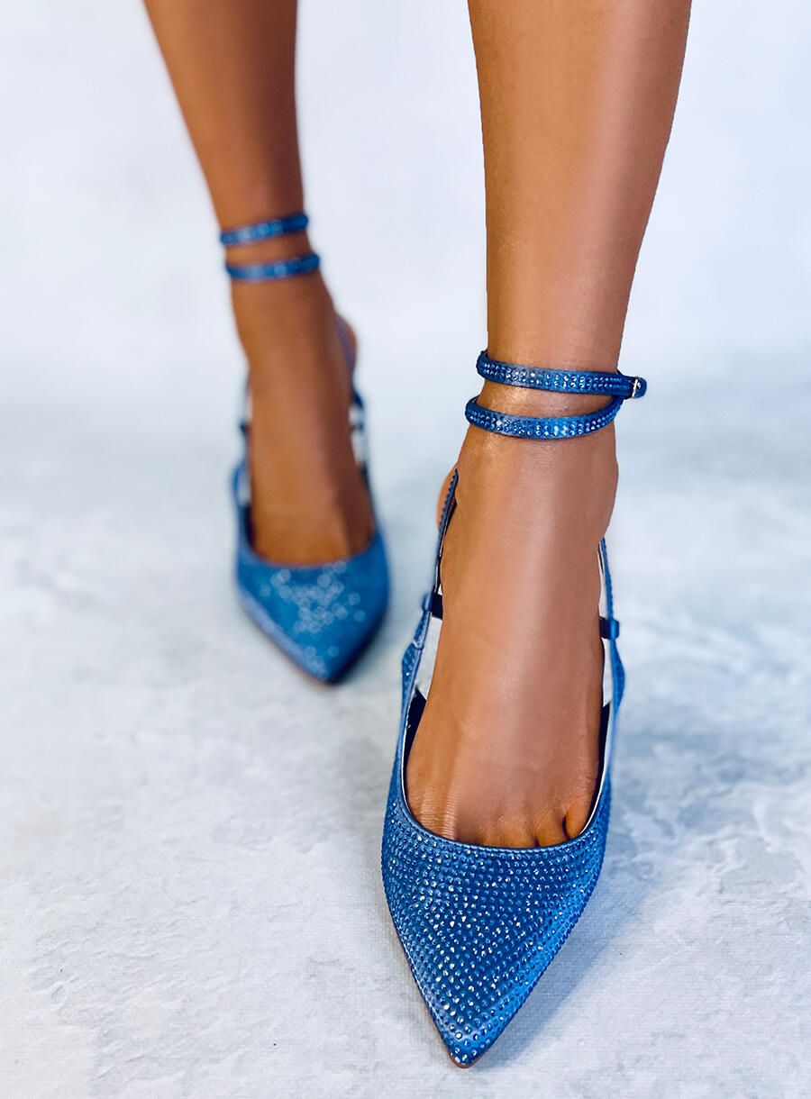 Blue pumps with an open heel