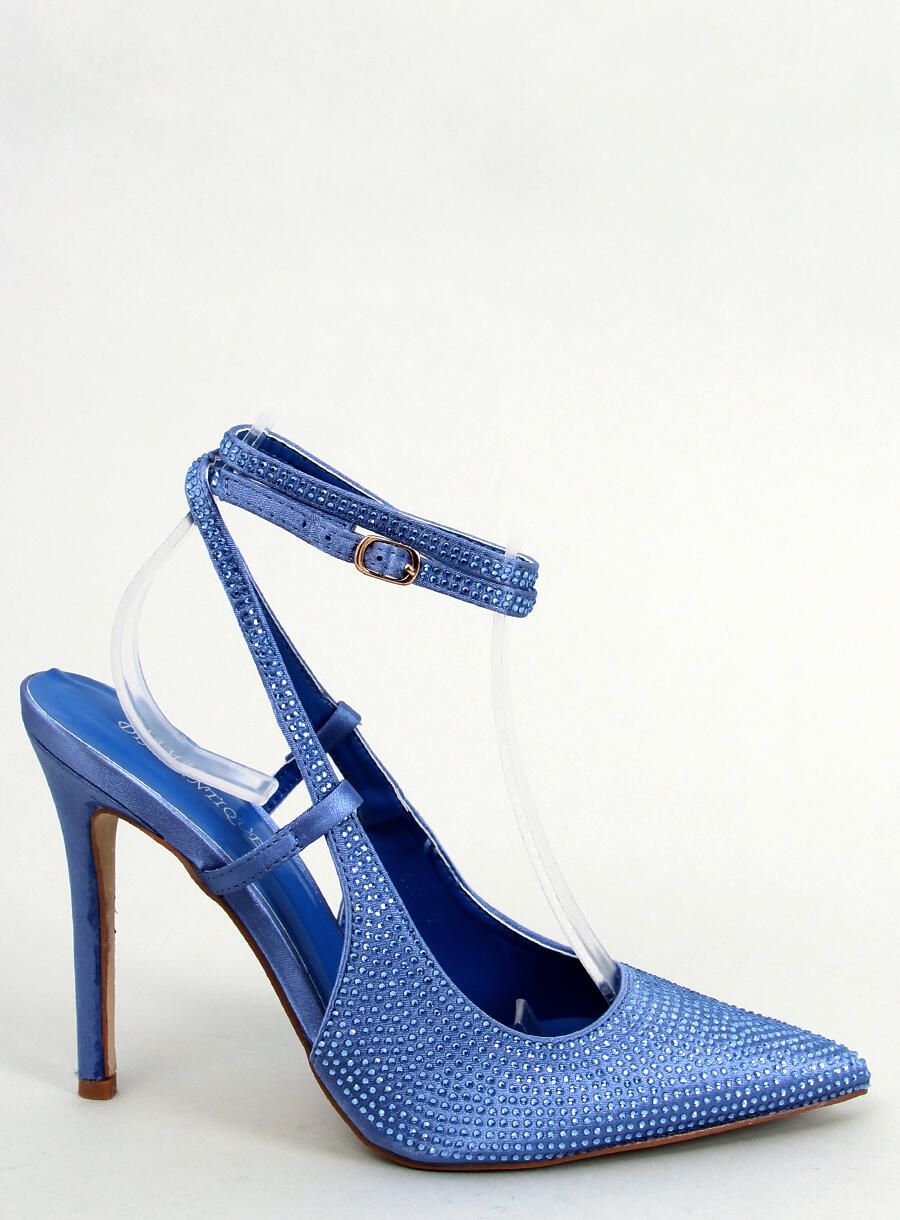 Blue pumps with an open heel