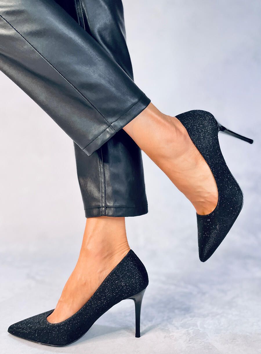 Black glitter pumps