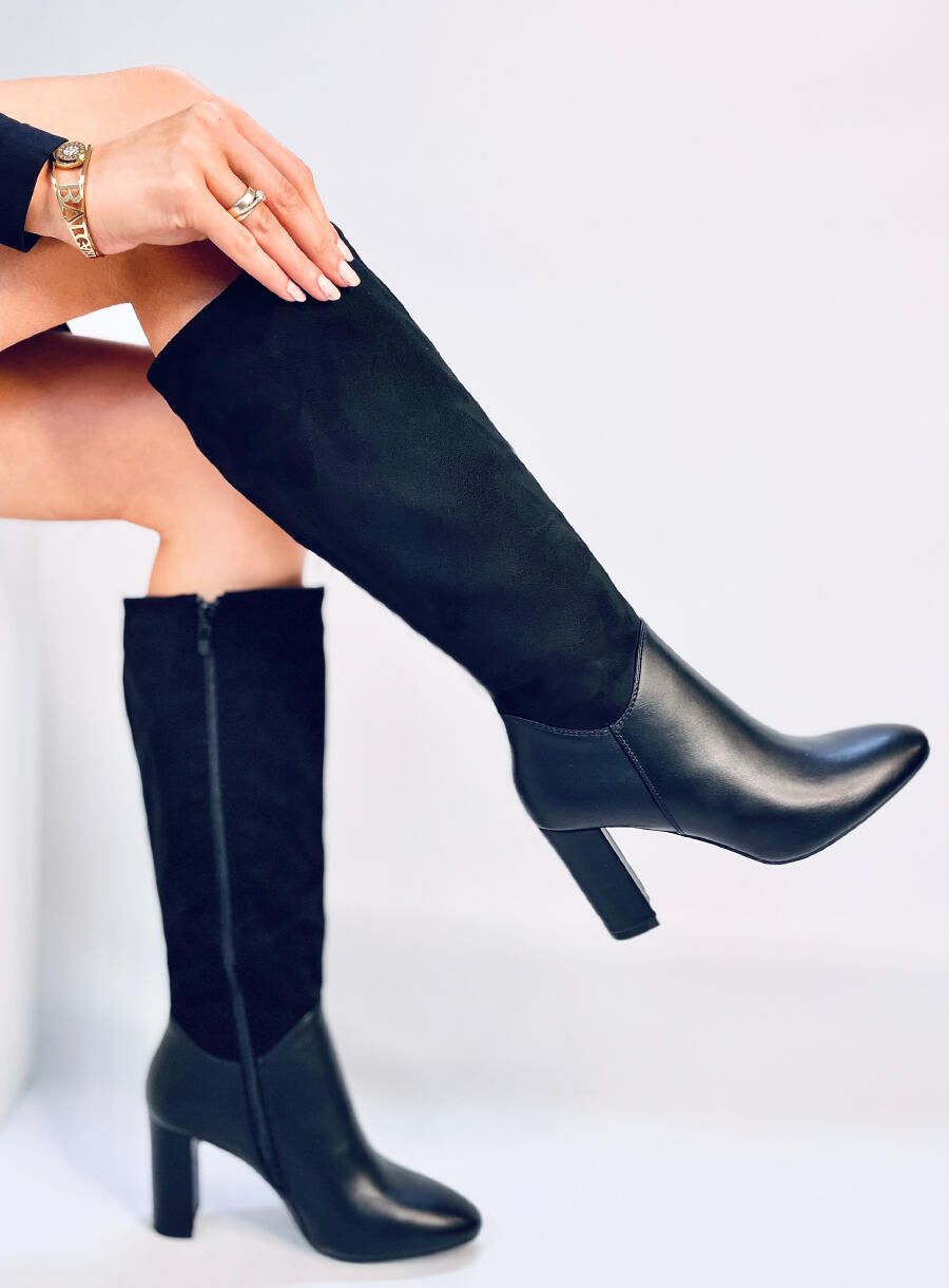 Black boots in a combination of eco-leather and eco-suede