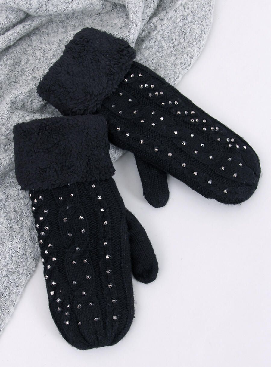 Decorated women's gloves-mittens black