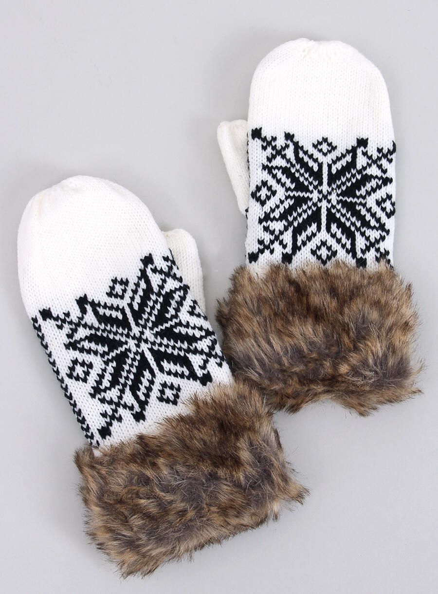 White gloves with faux fur