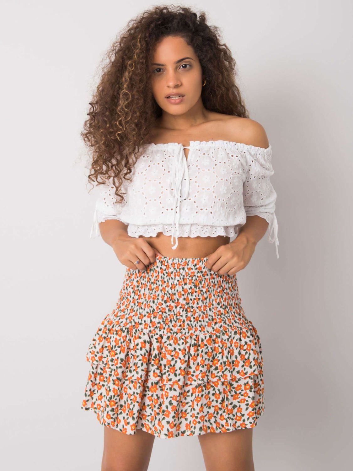 White-Orange Ruffled Skirt RUE PARIS