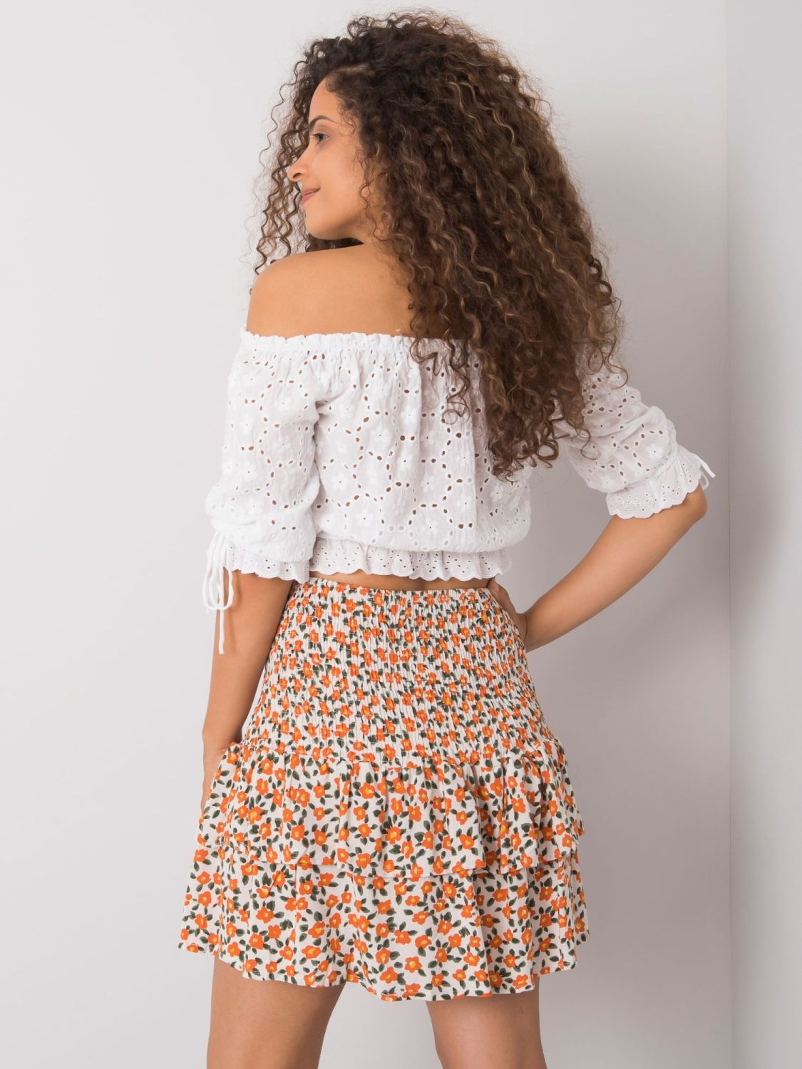 White-Orange Ruffled Skirt RUE PARIS