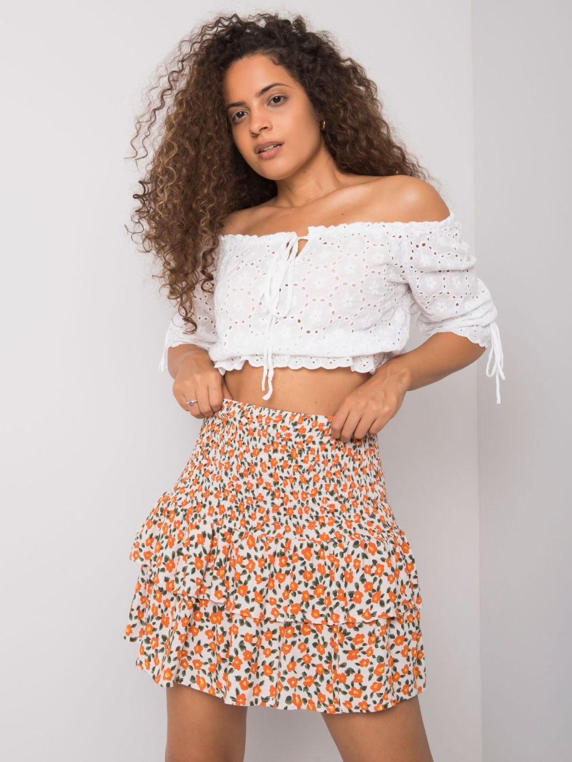 White-Orange Ruffled Skirt RUE PARIS