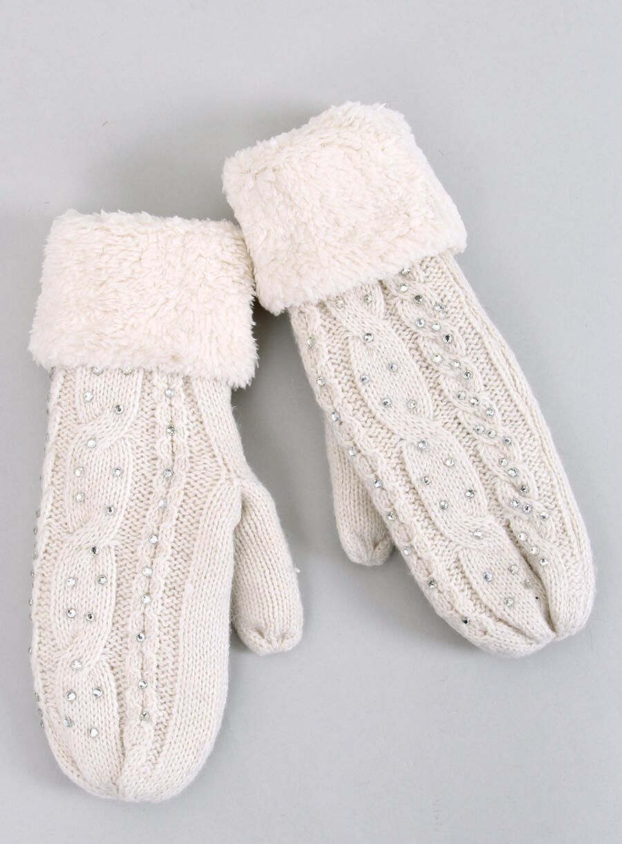 Decorated women's gloves-mittens ecru