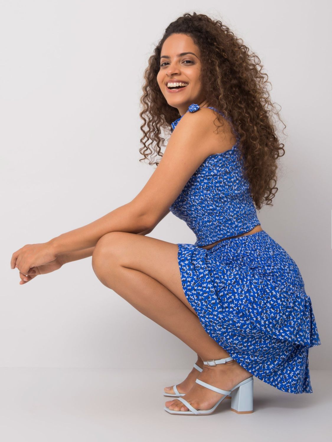 Blue Patterned Mini Skirt by RUE PARIS